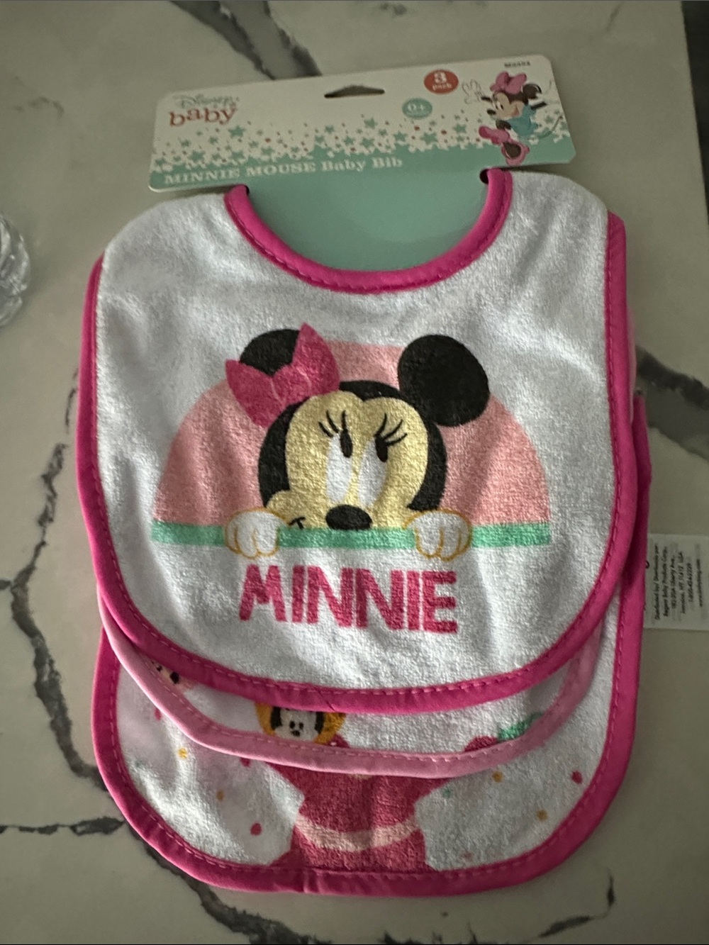 Disney Minnie Mouse Pink and White Baby Bibs - Set of 3